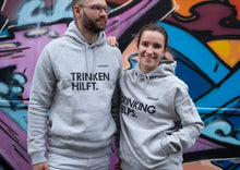 Lade das Bild in den Galerie-Viewer, Bio Hoodie Unisex GOTS - Fair produziert - Lemonaid Merchandise - Unisex Hoodie "Trinken hilft" grau - 1