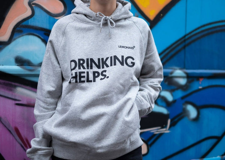 Bio Hoodie Unisex GOTS - Fair produziert - Lemonaid Merchandise - Unisex Hoodie "Drinking Helps" grau - 1