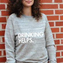 Lade das Bild in den Galerie-Viewer, Bio Sweater Unisex GOTS - Fair produziert - Lemonaid Merchandise - Unisex Sweater &quot;Drinking Helps&quot; grau - 1
