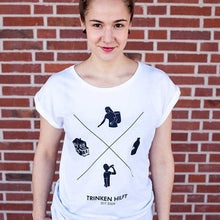 Lade das Bild in den Galerie-Viewer, Bio T-Shirt Damen GOTS - Fair produziert - ChariTea Merchandise - Damen T-Shirt weiß &quot;Kreislauf&quot; - 1
