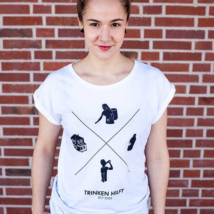 Bio T-Shirt Damen GOTS - Fair produziert - ChariTea Merchandise - Damen T-Shirt weiß "Kreislauf" - 1
