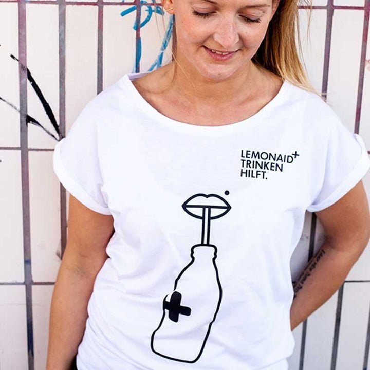 Bio T-Shirt Damen GOTS - Fair produziert - ChariTea Merchandise - Damen T-Shirt weiß "Kussmund" - 1