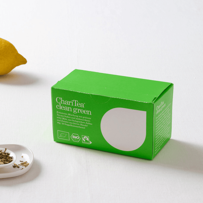 Bio Kräutertee mit Grünem Darjeeling Tee und argentinischem Mate Tee - Fair Trade - ChariTea Clean Green - 1